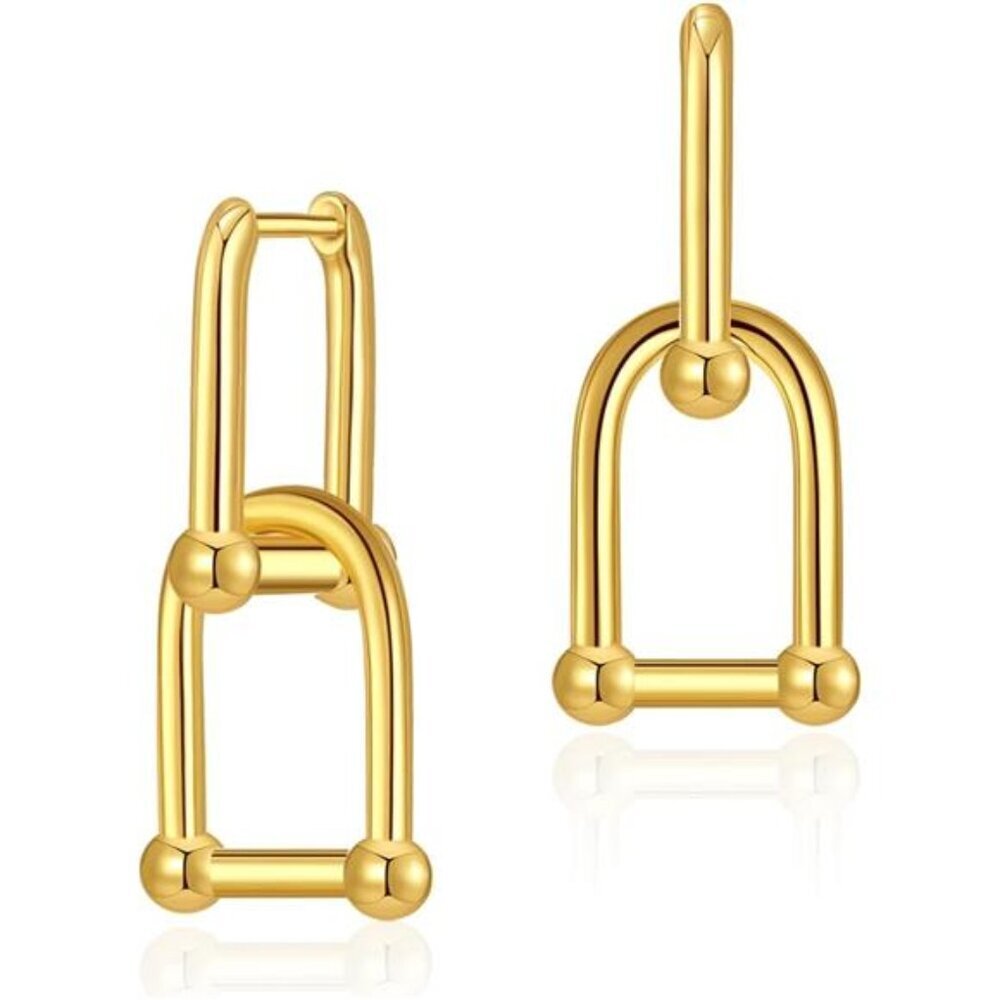 Women's Gold Beaded Hoop U-Shape 18k Gold Hypoallergenic Earrings